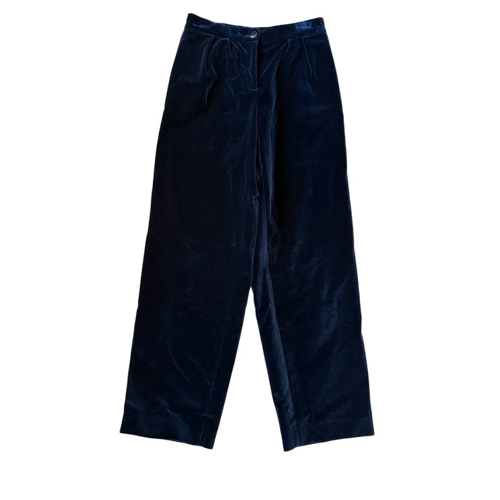 Vanessa Seward Navy Blue Velvet Wide Leg High Rise Trousers Women's Size 4 26